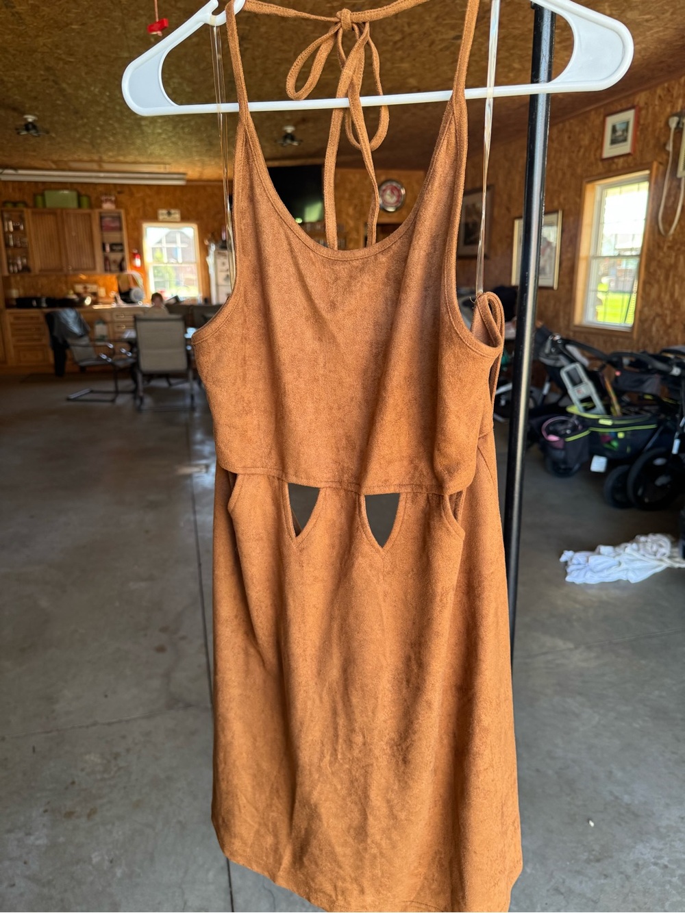 EARTHBOUND Rust Brown Cutout Halter Mini Dress